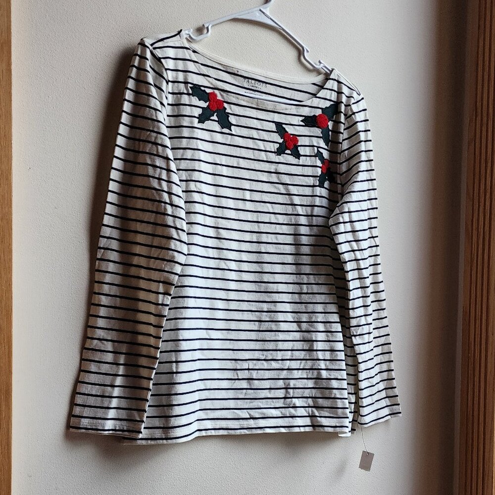 NWT Talbots Holly Striped Scoop Neck Jersey Size Petite Medium - Picture 4 of 16